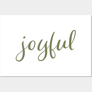 Joyful Christmas Holiday Script Olive Green Posters and Art